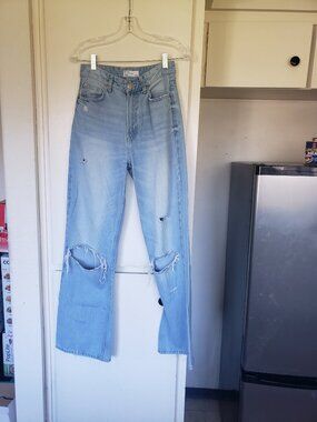 Bershka Light Blue Denim Holey Jeans High Waisted Size 2
